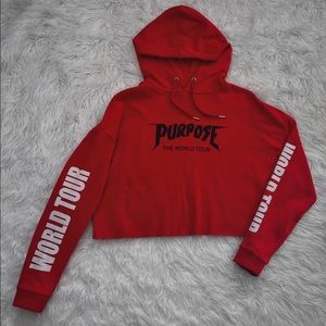 Justin Bieber, Purpose World Tour, Cropped Red Hoodie
